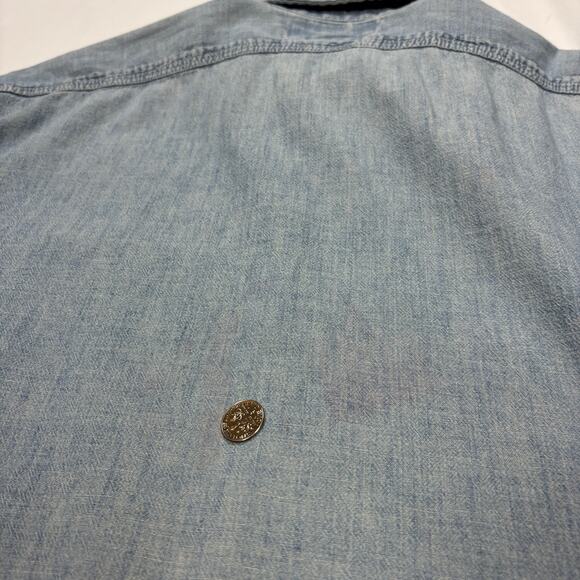 RRL Double RL Ralph Lauren Chambray Work Shirt Button Up Distressed XL - Picture 12 of 13